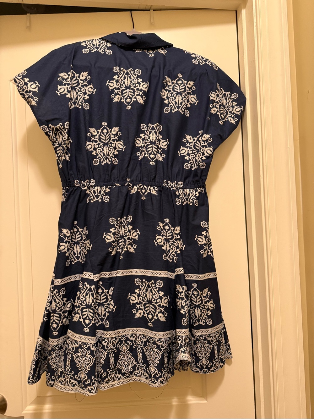 Petite Medium Navy Blue Printed Tie-Waist Dress - Picture 2 of 7